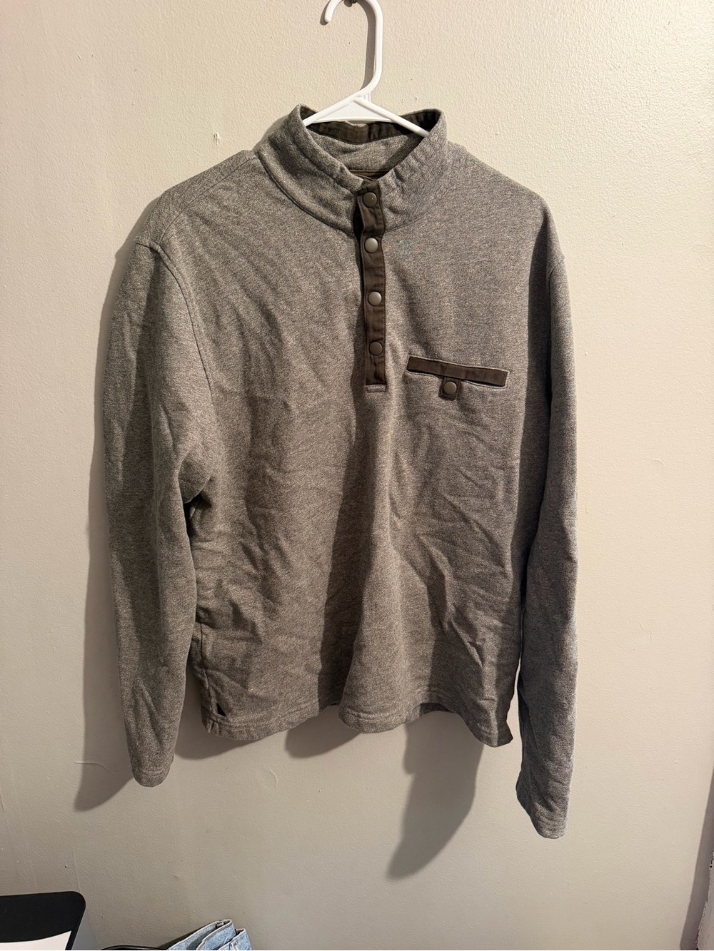 UNTUCKit XL Gray Mock Neck Snap Henley Pullover Sweatshirt Cotton Blend USA